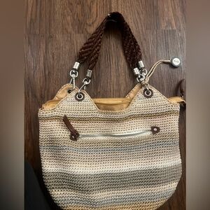 Vintage stripe crochet purse Woven Shoulder Bag Y2K 90s